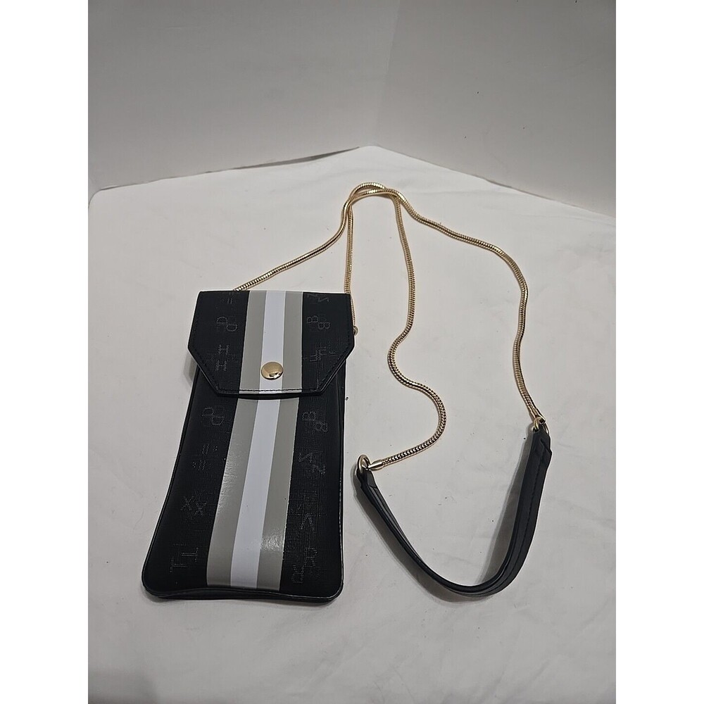 India Hicks Women GRAPHICKS Black Coated Canvas Gold Chain Crossbody Mini Purse